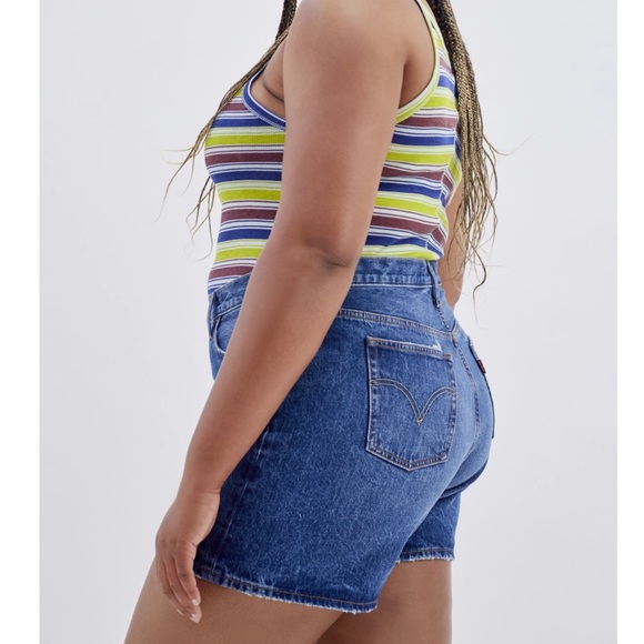 NWT Levi's Plus Size High Waist Dark Wash Distressed Shorts - Picture 5 of 5
